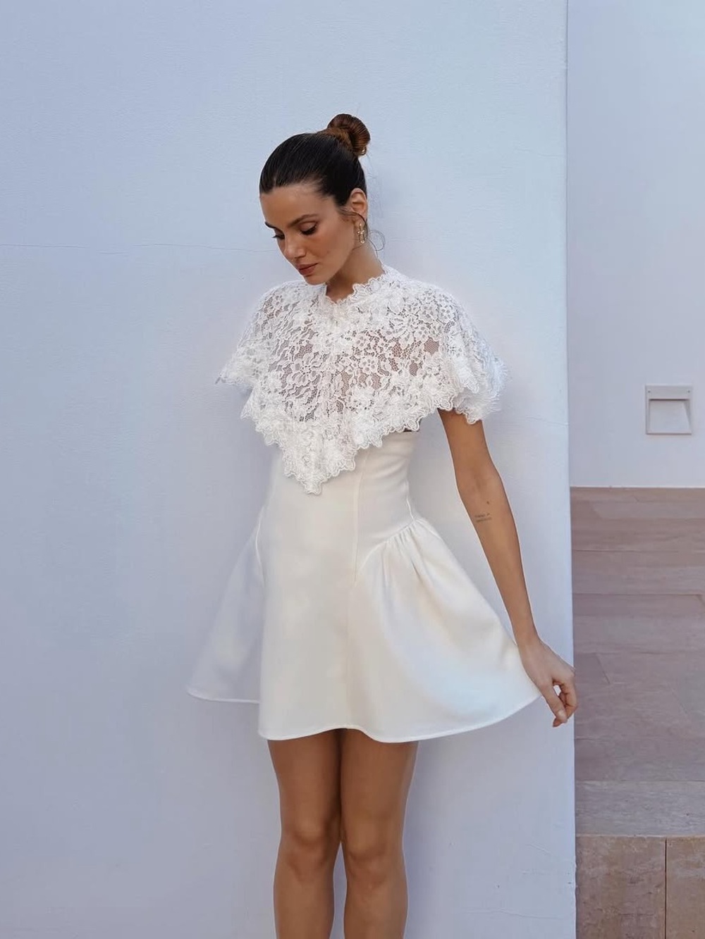 HELSA Mademoiselle Lace Overlay Mini Dress Ivory White NEW with tags - Picture 11 of 13
